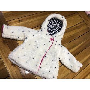 Cynthia Rowley Girl’s Jacket Baby Size 3-6 Month White Navy Polka Dot Hooded